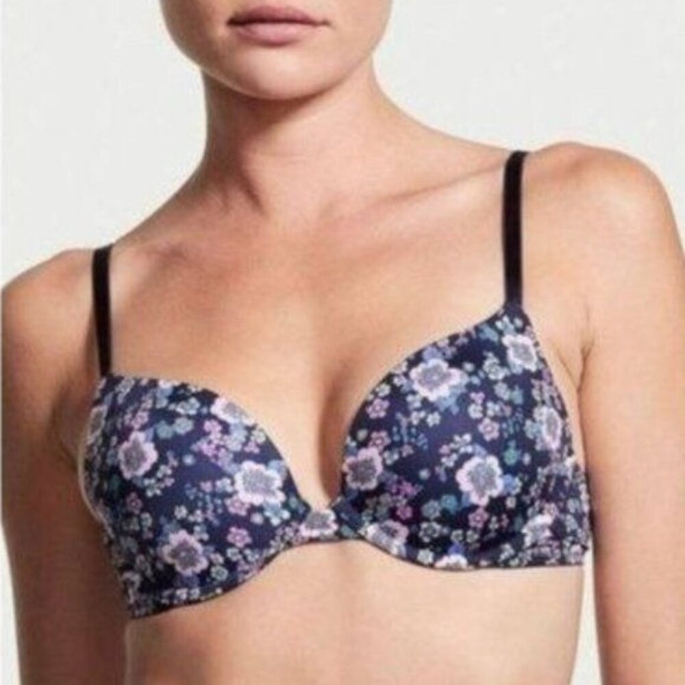 Victoria's Secret Bra 34DDD Push Up Multiway Retro Floral Navy Pink NEW
